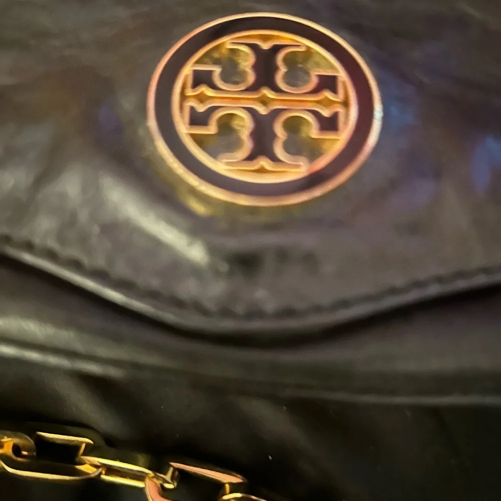 Tory Burch Black Leather Bag with Gold Accents - Picture 1 of 5